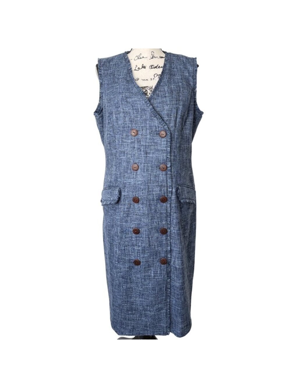 J.McLaughlin Womens Size 14 Dress Tweed Blue Sleeveless Double-Breasted Buttoned - Picture 2 of 9